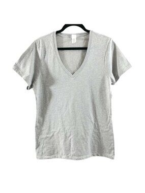 Clementine Womens T Shirt Basic Short Sleeve V Neck Cotton Blend Gray 2XL
